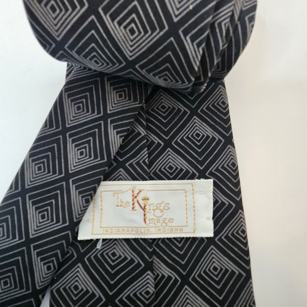 Vintage Kings Image Tie 100% Italian Silk Black Geometric USA Made Indianapolis